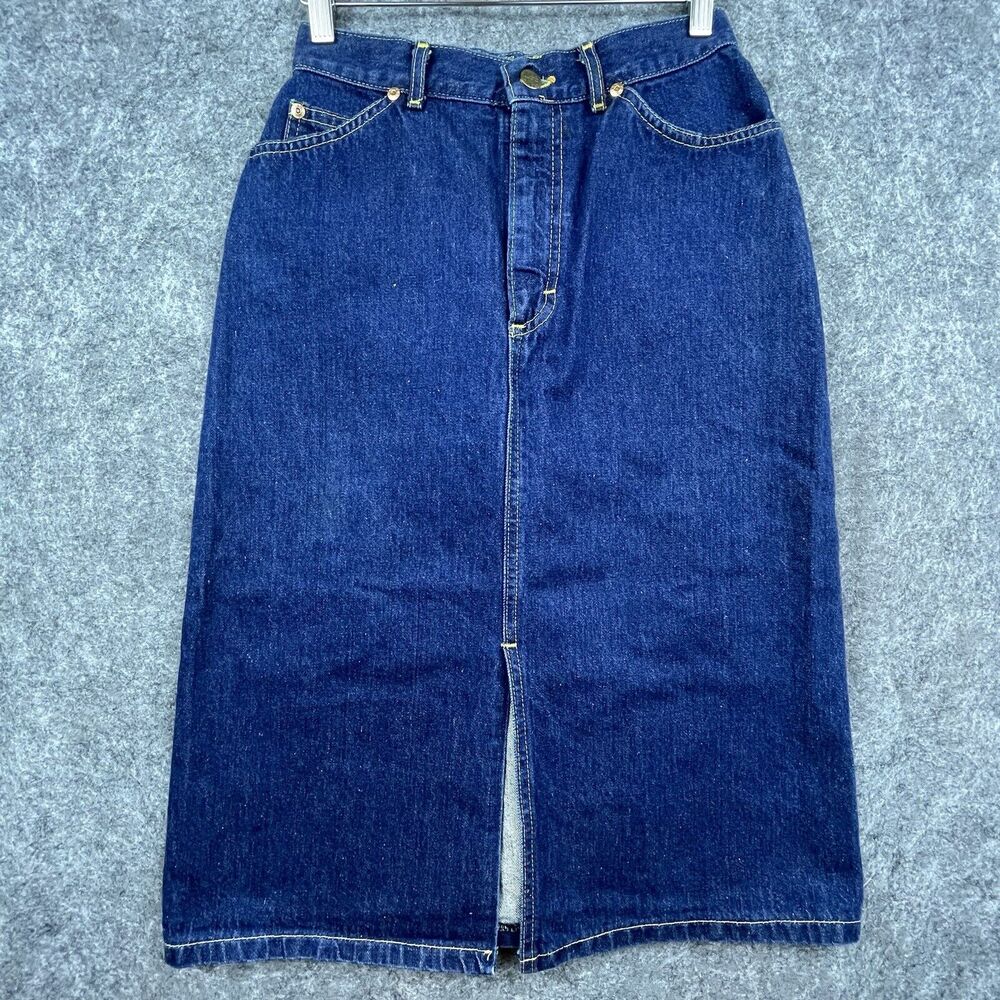 Vintage Lee Riders Jeans‎ Denim Skirt Womens Medium Minimalist Slit Modest USA